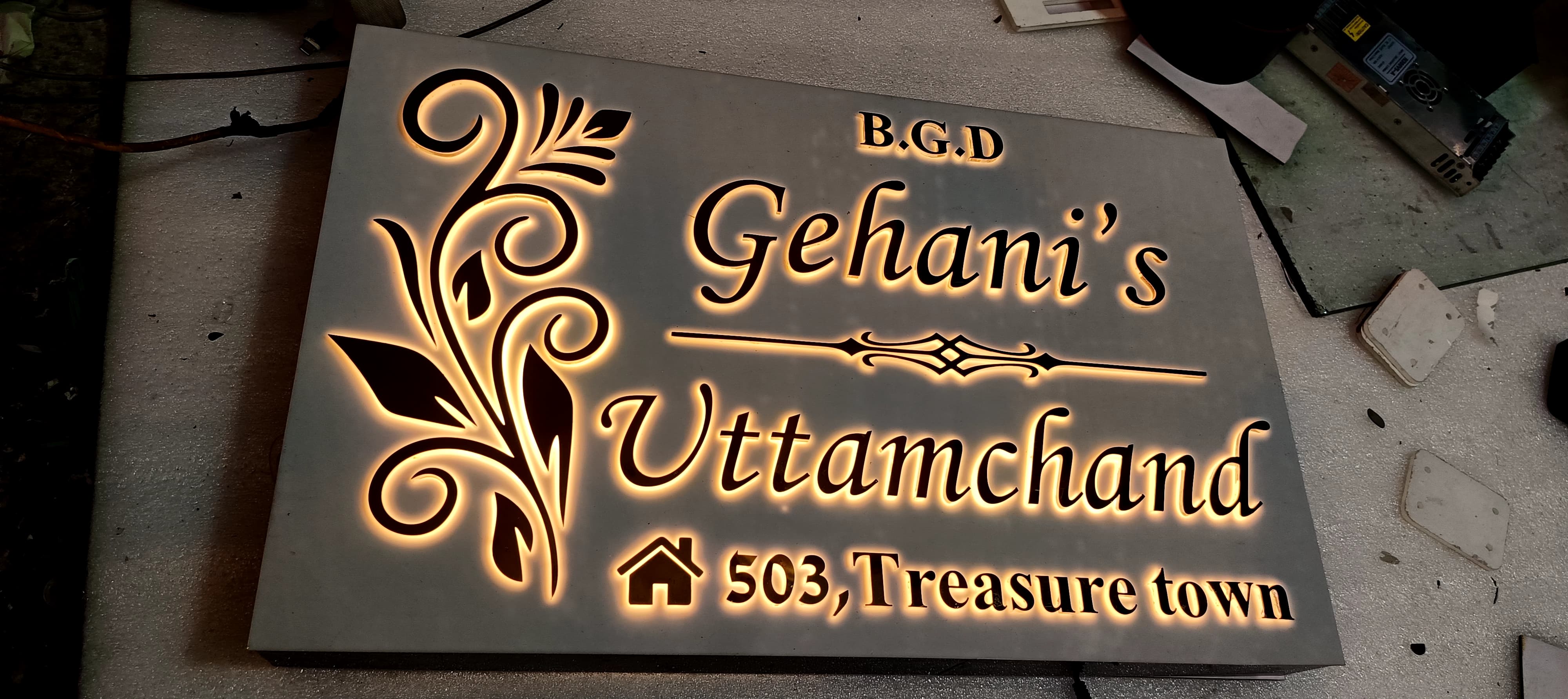 Custom gold name plate Suntec Signage Indore